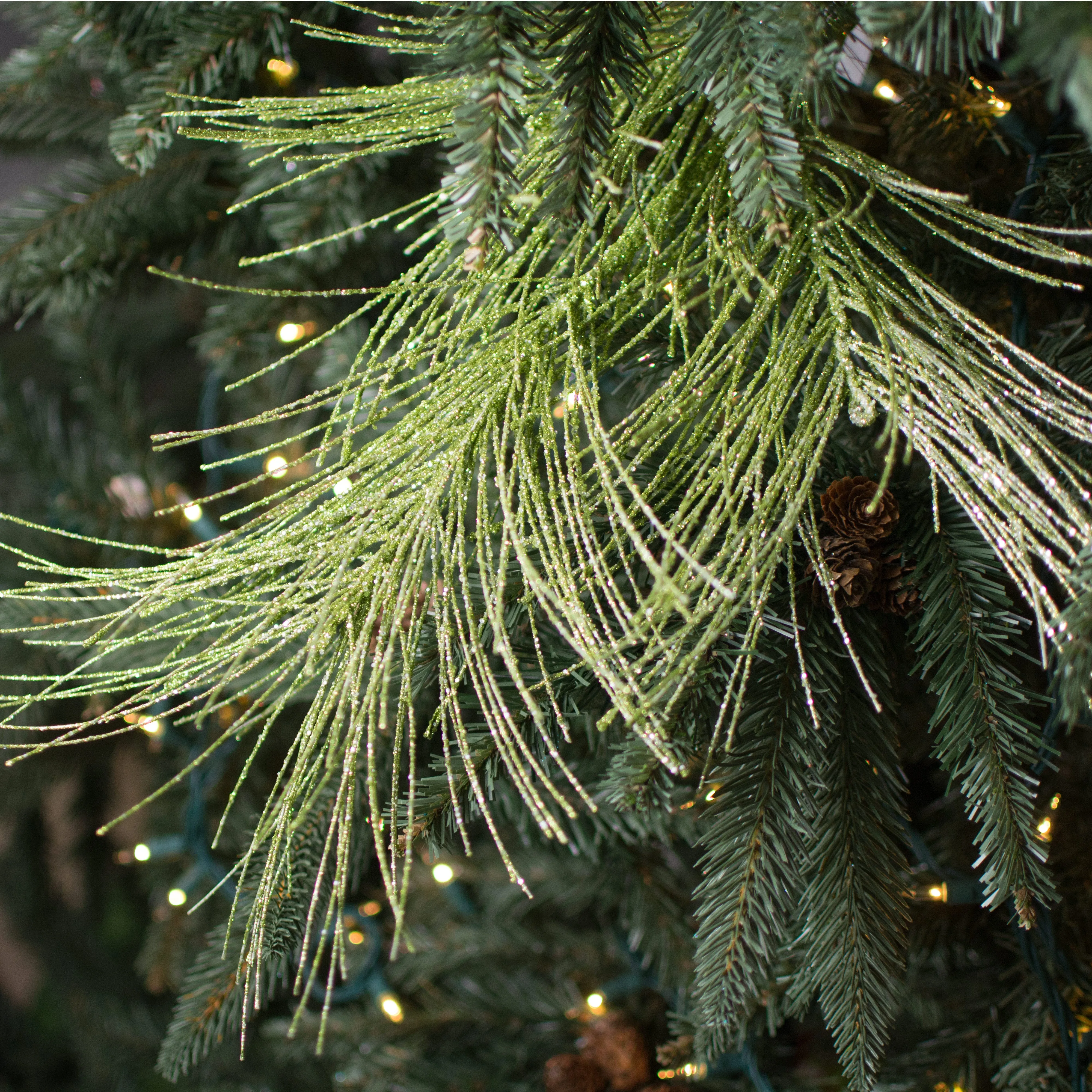 28" Glitter Pine Needle Spray: Lime