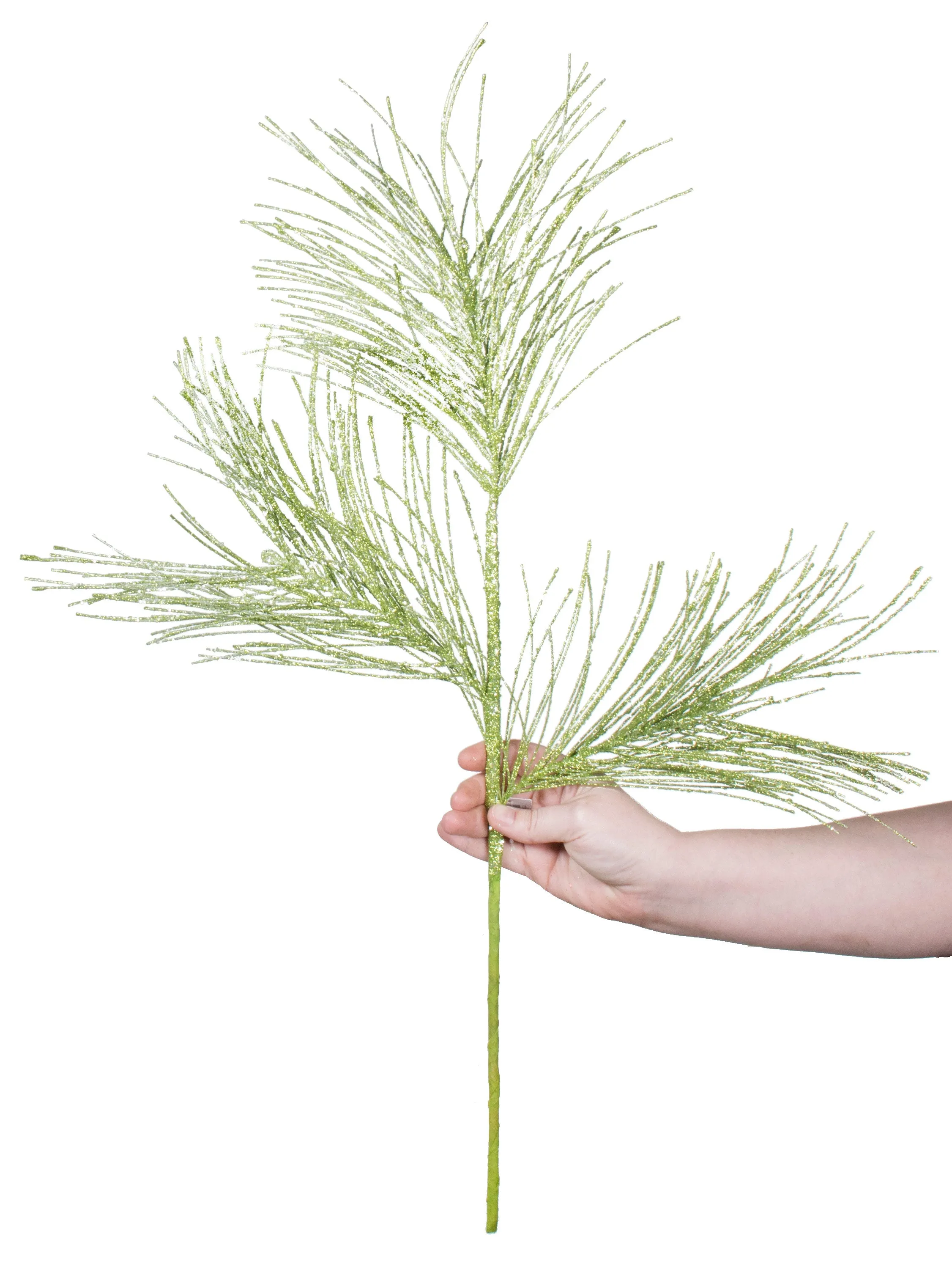 28" Glitter Pine Needle Spray: Lime