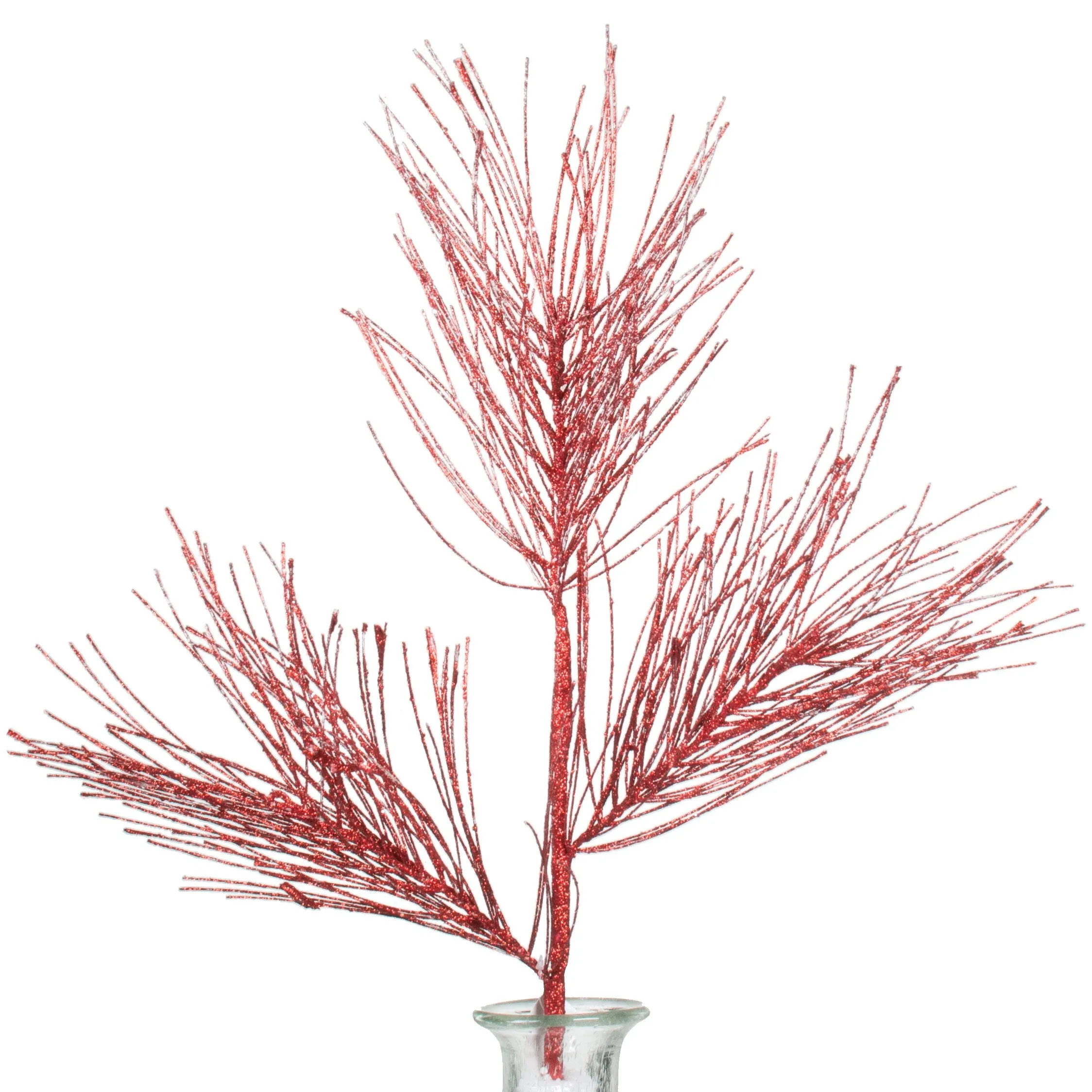 28" Glitter Pine Needle Spray: Red