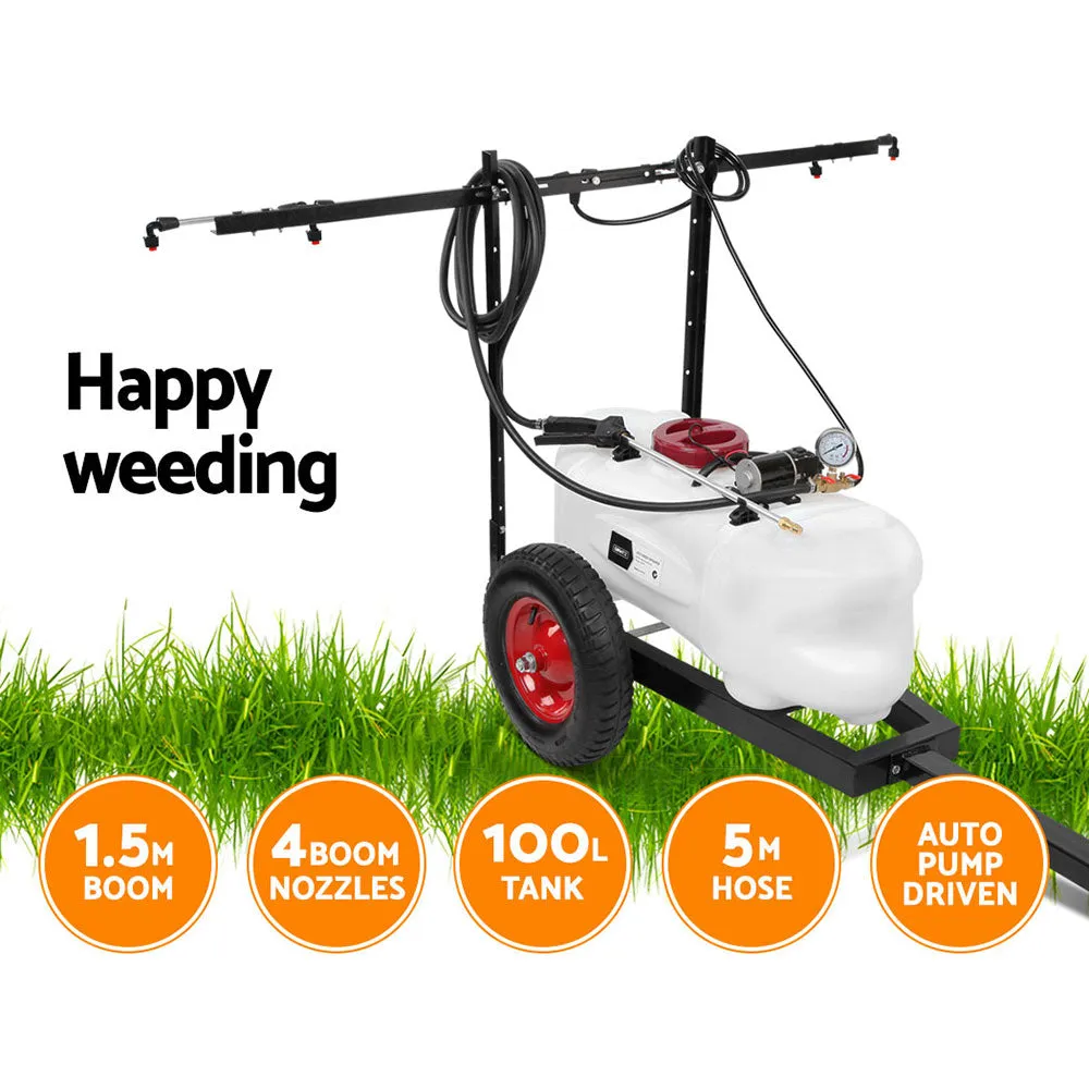 ATV Garden Weed Sprayer W/ Trailer Rear Boom Water Weed Fertilise Pump Spray 100L Tank