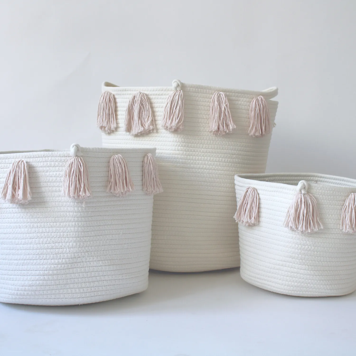 Blush Tassel Basket - Large