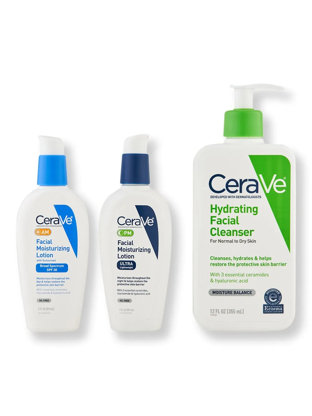 CeraVe Hydrating Cleanser 12 oz, Facial Moisturizing Lotion AM 3 oz & Facial Moisturizing Lotion PM 3 oz