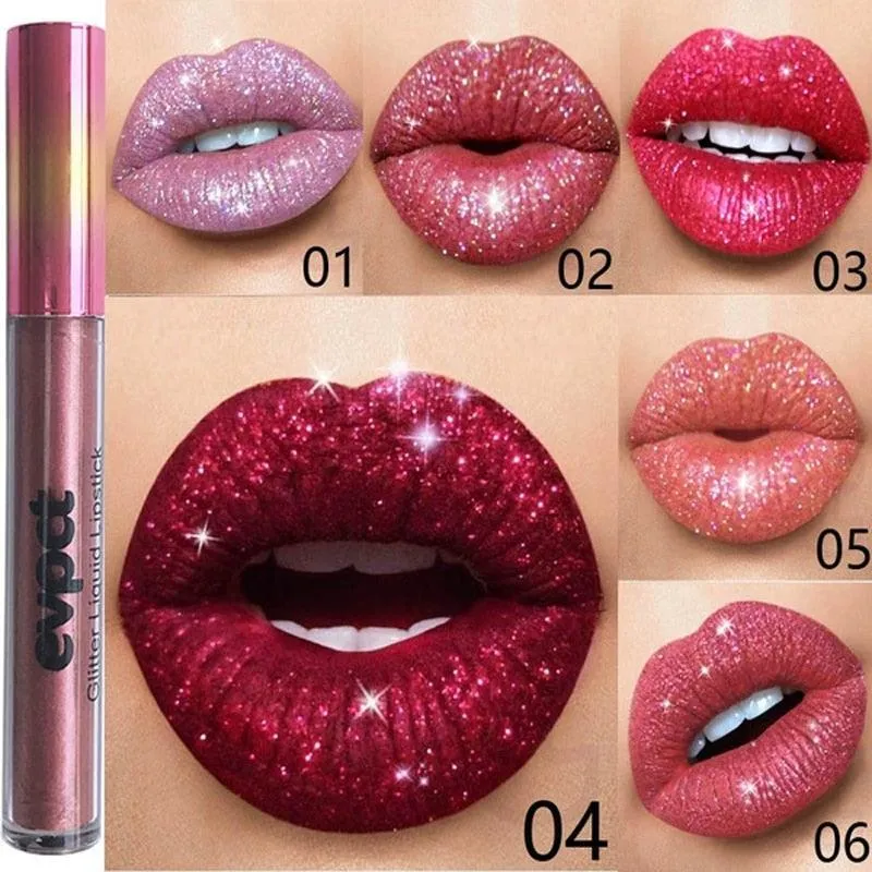 Diamond Glitter Shimmer Lip Gloss Liquid to Matte Lipstick Long Lasting Waterproof Lipgloss Lip Makeup