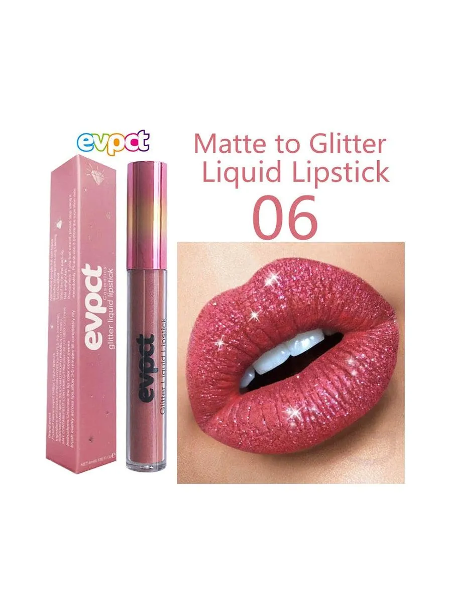 Diamond Glitter Shimmer Lip Gloss Liquid to Matte Lipstick Long Lasting Waterproof Lipgloss Lip Makeup