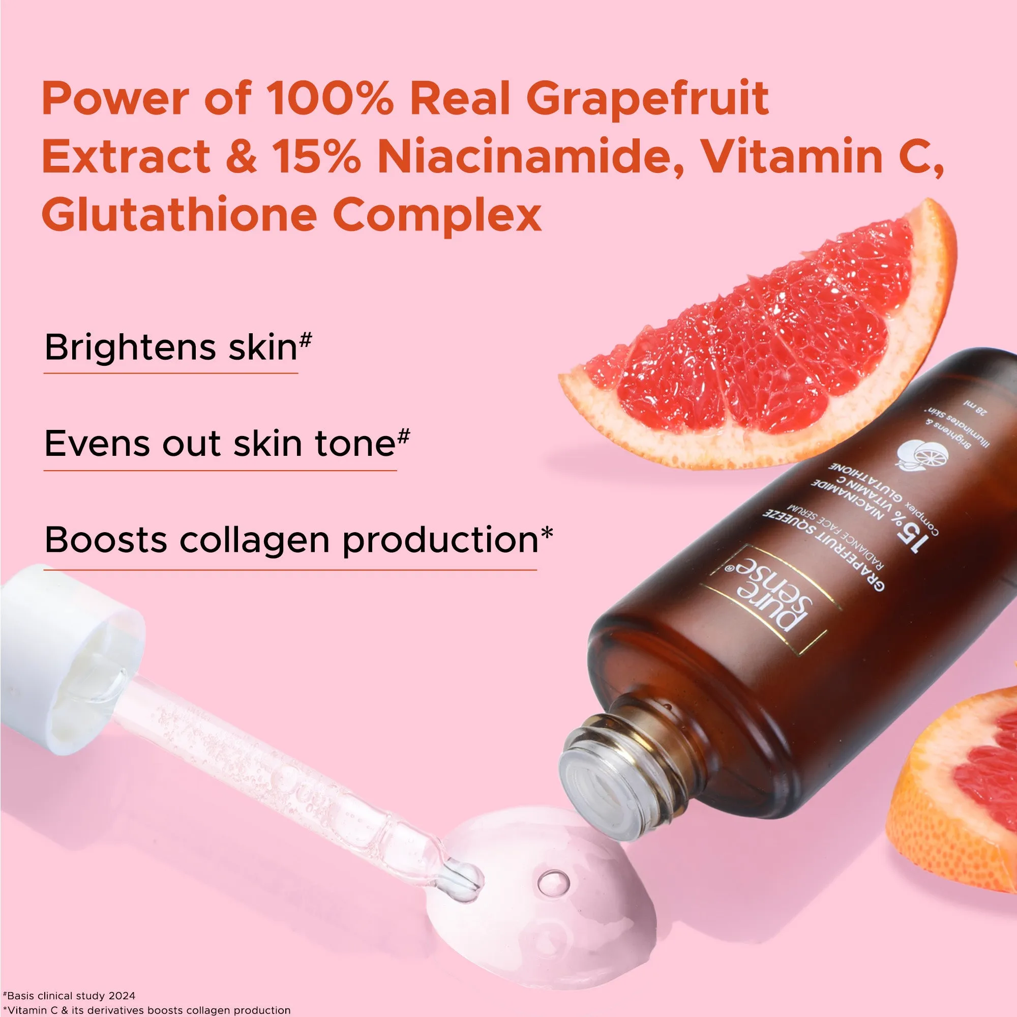 Grapefruit Squeeze Radiance Face Serum with 15% Niacinamide, Vitamin C & Glutathione Complex | For dull skin | 28ml