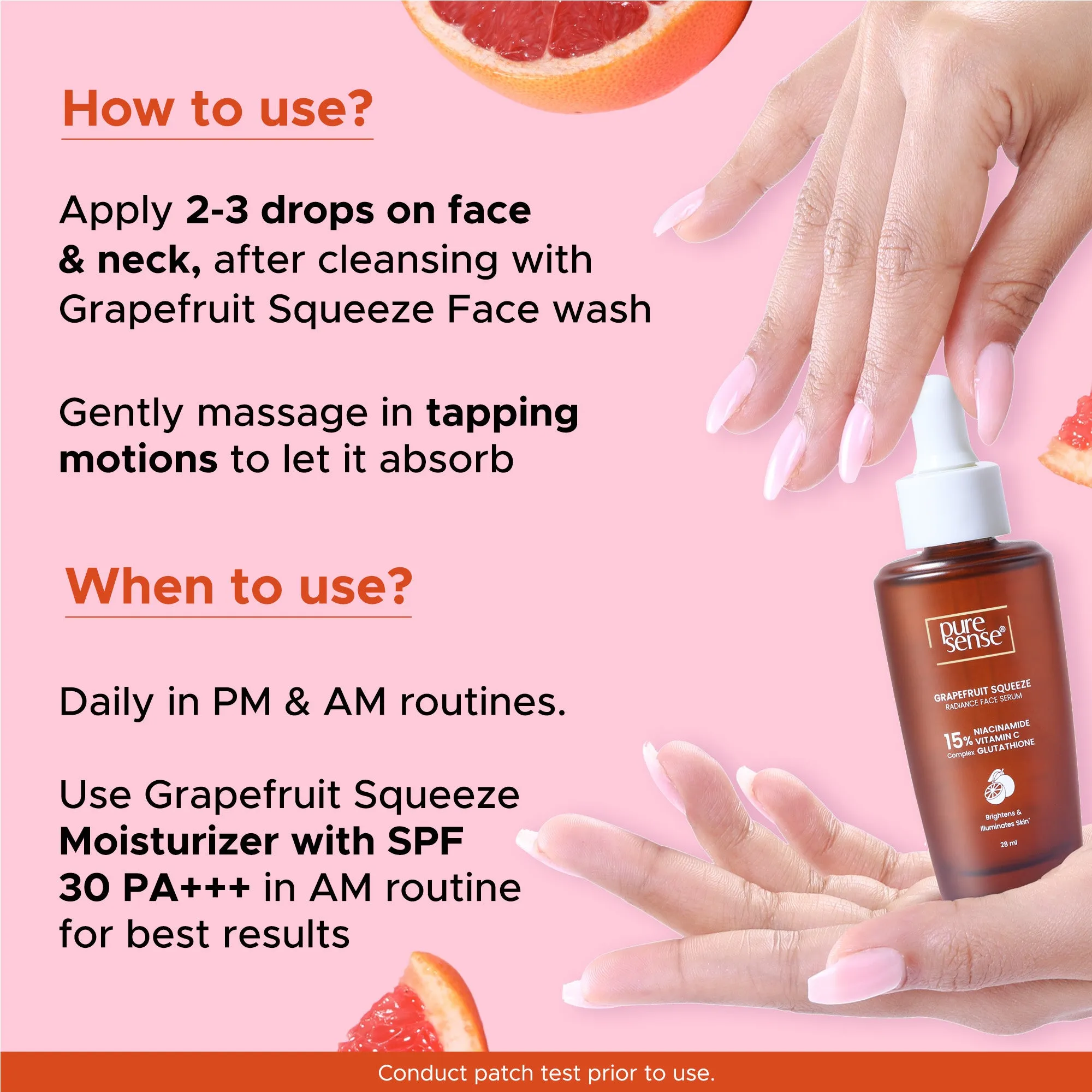 Grapefruit Squeeze Radiance Face Serum with 15% Niacinamide, Vitamin C & Glutathione Complex | For dull skin | 28ml