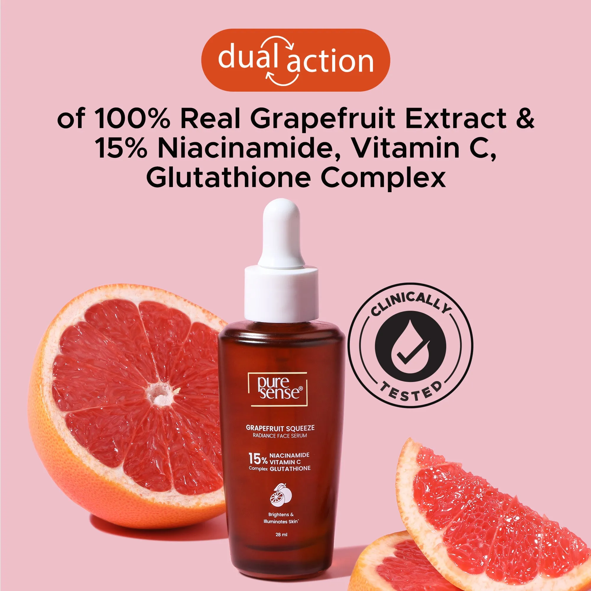 Grapefruit Squeeze Radiance Face Serum with 15% Niacinamide, Vitamin C & Glutathione Complex | For dull skin | 28ml