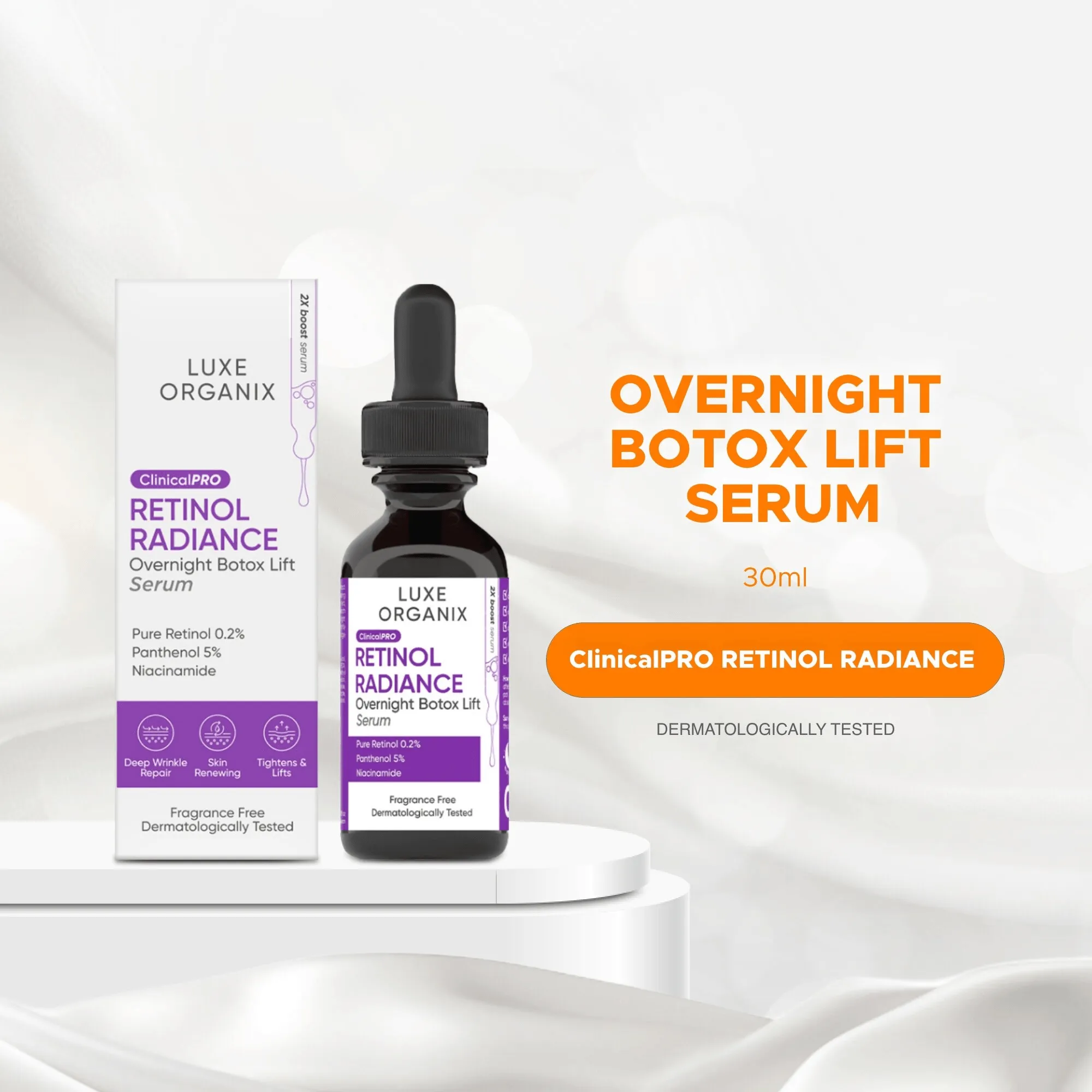 Luxe Organix Retinol Radiance Overnight Botox Lift Serum - 30ml