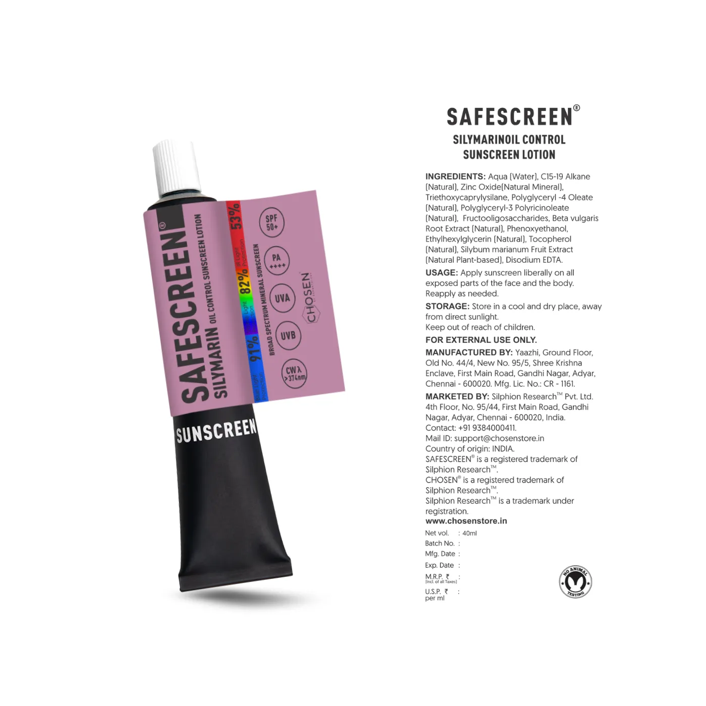 SAFESCREEN® Silymarin Oil Control Sunscreen Lotion SPF 50 